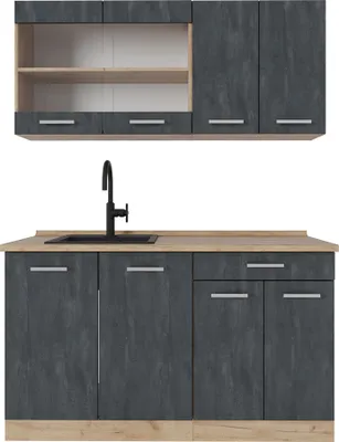 Obrázok produktu pre Mini kuchyňa Vicco R-Line Čierny betón/dub Goldkraft 140 cm bez pracovnej dosky, Model 47353