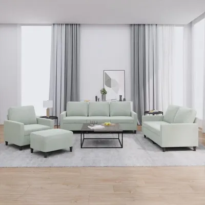 Produktbild von vidaXL 4-tlg. Sofagarnitur mit Kissen Hellgrau Samt