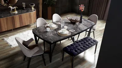 Produktbild von Stilvoll Esszimmer Set Besteht aus Esstisch 4x Stühle und Bank 6tlg.