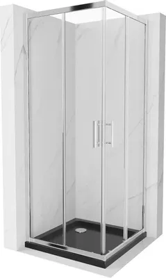 Immagine prodotto di Mexen Rio cabina doccia quadrata 80 x 80 cm, trasparente, cromo + piatto doccia Flat, nero - 860-080-080-01-00-4070