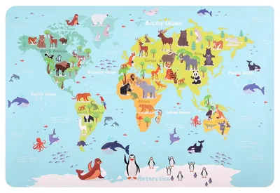 Imagen del producto de Gran alfombrilla de escritorio con diseño de mapa mundial de animales