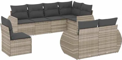 Produktbild von vidaXL 8-tlg. Garten-Sofagarnitur mit Kissen Hellgrau Poly Rattan