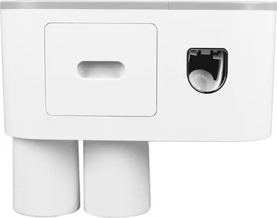 Zdjęcie produktu dla Uchwyt na szczoteczkę do zębów naścienny z 2 kubkami Automatyczny dozownik pasty do zębów Wielofunkcyjny organizer do przechowywania szczoteczki do zębów w łazience