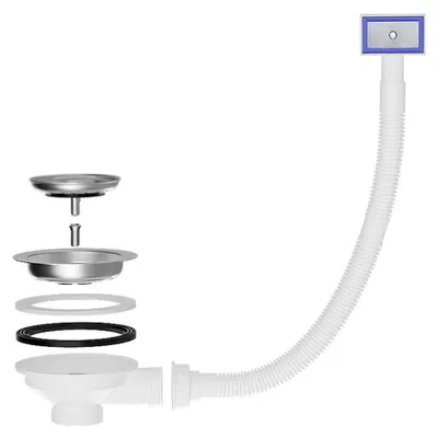 Immagine prodotto di Solidchoice - Kit di scarico in acciaio inossidabile 304 con troppofilo e meccanismo di azionamento, compatibile con lavabi da 110/114 mm