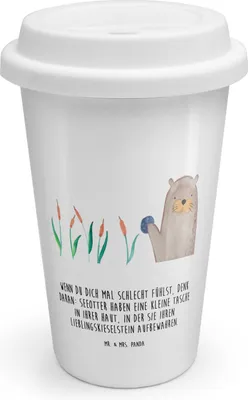 Produktbild von Mr. & Mrs. Panda Thermobecher To Go Otter Stein - Weiß - Geschenk, Seeotter, Pflanzen, Becher, Fun Facts, Kaffeebecher, ToGo, Isolierbecher, Witzige Fakten