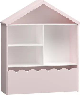 Produktbild von Kinderregal 'Vestnes' Hausoptik mit Schublade in Wellendesign 114 x 91 x 30 cm Baumwolle Candy / Weiß