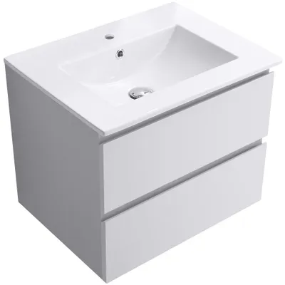 Productafbeelding van CERANO - Badkamerkast Carole + keramische wastafel Todo - wit, mat - 61x50x46,5 cm