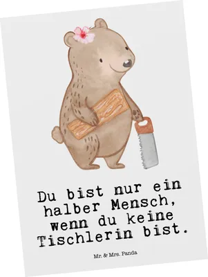 Produktbild von Mr. & Mrs. Panda Postkarte Tischlerin Herz - Weiß - Geschenk, Postkarten, Ansichtskarte, Grußkarte, Ansichtskarten, Fotokarte