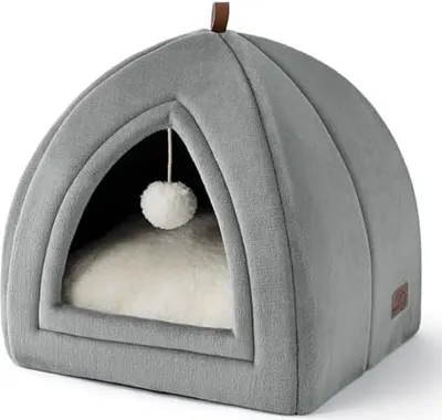 Produktbild von BEDSURE Katzenhöhle Katzen Grau - Faltbare Katzenbett mit waschbaren Kissen, Katzenzelt für Kätzchen kleine, mittelgroße Haustier, weiches und warmes Katzenhaus für drinnen, 40x40x40cm