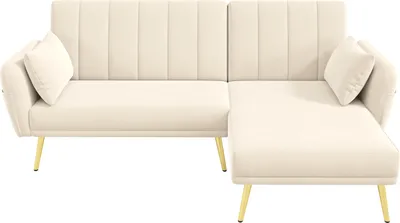 Produktbild von Merax Ecksofa mit Schlaffunktion, L-Form Klappsofa Schlafsofa, 3-stufig verstellbar, 3-Sitzer Sofa, Couch, Bettsofa, Wohnzimmersofa, Velvet, Beige