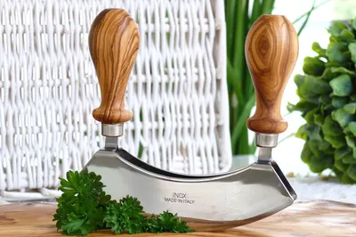 Produktbild von Wiegemesser DESIGN Doppelklinge, gedrechselte Griffe