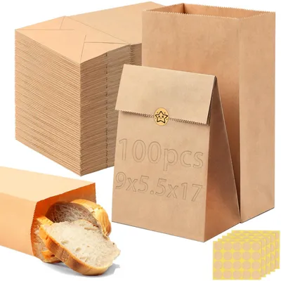 Produktbild von 100 Stück stabile Papier-Lunchbeutel mit Fenster und Reißverschluss