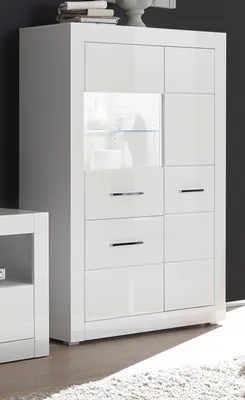 Produktbild von Vitrine "Carrara" weiß Hochglanz Wohn- und Esszimmer Vitrinenschrank halbhoch