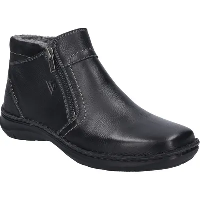 A black leather boot with a zipper on a white background.