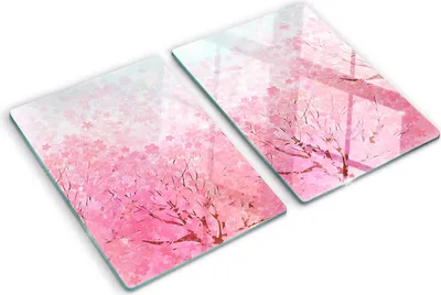 Produktbild von Tulup Glas Herdabdeckplatte - 2x40x52 cm - Glaskeramikkochfeld-Abdeckung Spritzschutz Glasabdeckplatte Kochplattenabdeckung und Schneidebrett - Zweiteilig - Blumen & Pflanzen - Kirschblüten - Rosa