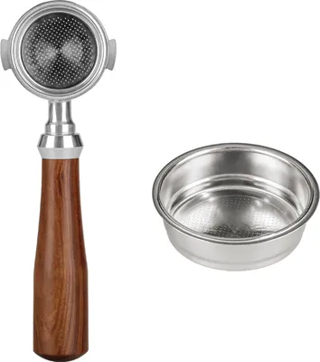 Produktbild von 51 mm bodenloser Siebträger Kaffee bodenlos kompatibel mit DeLonghi Espressomaschine 311GR-310GR/ECO310 Palisandergriff (Filterkorb enthalten)