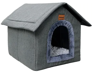 Image de Niche pour chien, niche pour chat, maison pour animal de compagnie avec coussin en peluche, gris foncé, 40x35x40 cm