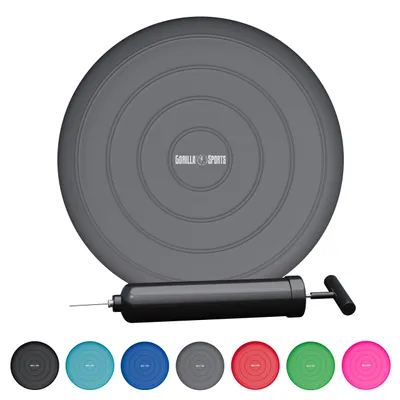Produktbild von GORILLA SPORTS® Ballsitzkissen - Grau, inkl. Pumpe, 33cm Durchmesser, bis 220 kg, ohne Noppen, Anti-Burst, für Fitness, Reha & Rückentraining - Balancekissen, Luftkissen, Balance-kissen, Balance Pad