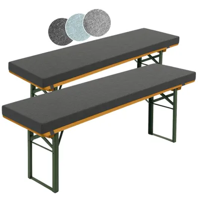 Image de set de 2 coussins de banc de bière 220 x 25 cm, gris foncé, épaisseur 4 cm, avec boucles de maintien pour la fixation, extra épais, sleepling
