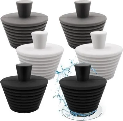 Produktbild von 6-teiliges Badewannenstöpsel-Set, Silikon-Abflussstopfen für Waschbecken, Badewanne, Abfluss, Badezimmer, Küche (Schwarz/Grau/Weiß)
