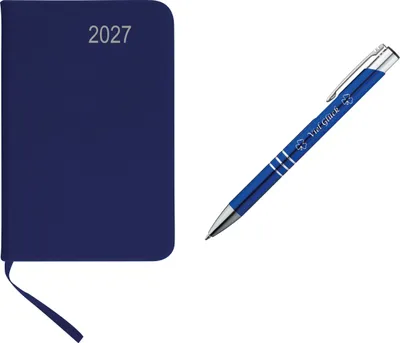 Produktbild von Taschenkalender 2027 / ca DIN A7 / mit PolyurethanEinband / Farbe: blau + Glückskuli