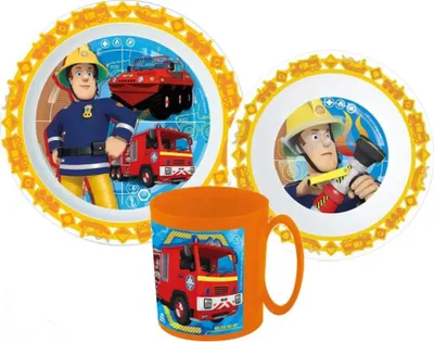 Produktbild von Feuerwehrmann Sam Kinder Geschirr-Set 3 teilig Becher Teller Schüssel