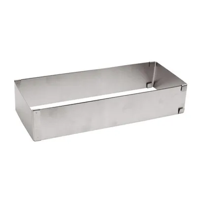 A rectangular stainless steel baking mold on a white background.