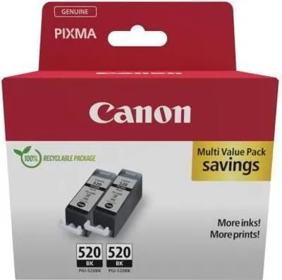 Produktbild von Tintenpatronen Schwarz Doppelpack, Canon PGI-520, 2 x 19 ml, Bis zu 341 Seiten, Tintenstrahl