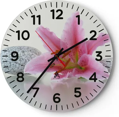 Produktbild von Wanduhr - Rund - Glasuhr - Lilienblüte grün Pflanze - 40x40cm - Schleichendes Uhrwerk - Lautlos - zum Aufhängen bereit - Dekoration Modern - Wanddekoration aus Glas - C4AR40x40-0485