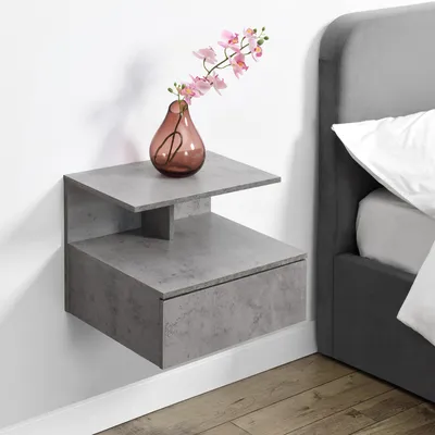 Image de Étagère murale 'Amberg' table de nuit suspendue 40 x 35 x 31 cm avec tiroir et 2 étagères aspect béton