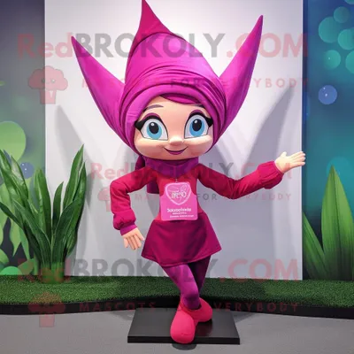 Immagine prodotto di Personaggio del costume della mascotte REDBROKOLY dell elfo magenta vestito con pantaloni e impacchi da yoga