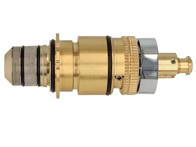 A close-up studio shot of a plumbing valve cartridge.
