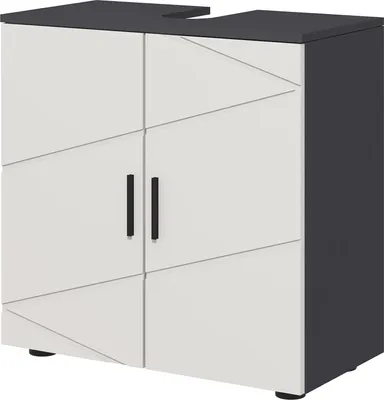 Immagine prodotto di Mobile lavabo con ripiano regolabile, mobile lavabo con maniglia, mobile bagno con protezione antiribaltamento, grigio, 60 x 30 x 60 cm |