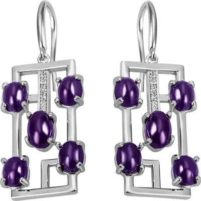 Produktbild von Ohrhänger Amethyst 925 Sterling Silber 12 Zirkonia Ohrringe Silberohrringe