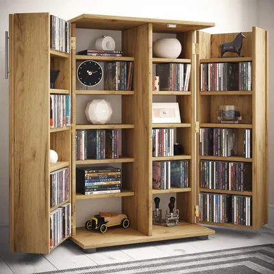 Produktbild von VCM Holz CD DVD Stand Regal/Schrank | platzsparender CD Schrank mit 2 abschließbaren Türen für 600 CDs oder 260 DVDs oder 144-Videos | Maße: H. 93 x B. 60 x T. 31 cm | 20 variable Einlegeböden – Engalo XL