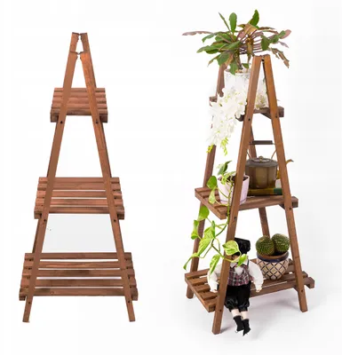 Immagine prodotto di Scaffale a scala ECODECO per aiuola rialzata da balcone | Scala per fiori da esterno, interno, terrazza e balcone | Aiuole rialzate da giardino, scala per piante, aiuola verticale con 3 ripiani | Marrone