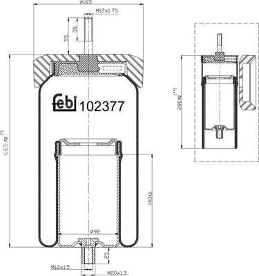 Produktbild von FEBI BILSTEIN Luftfederbalg 102377 für VOLVO FH 12 198mm 666mm 165mm