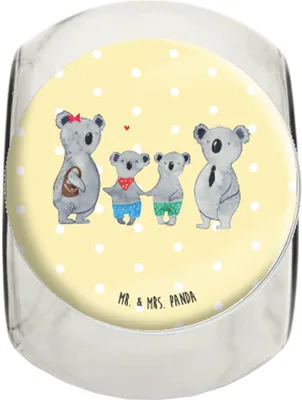 Produktbild von Mr. & Mrs. Panda Kaffeedose Koala Familie zwei L 870ml - Gelb Pastell - Geschenk, Bruder, schraubglas, glasbehälter, Bonboniere, Vorratsglas, Süßigkeiten Glas, Koalabär