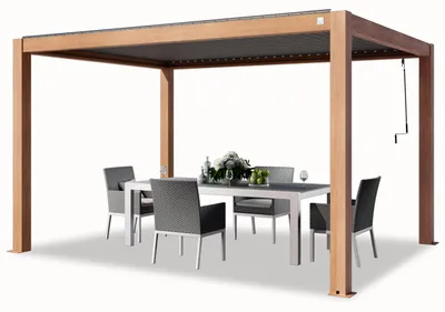 Produktbild von PRIMEYARD Pergola 3x4 m Aluminium Pfosten in Holzoptik mit Lamellendach aus Aluminium