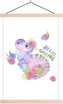 Produktbild von MuchoWow® Textilposter Dinosaurier - Kinderzimmer - Zitate - Mädchen - Kinder - Rosa - Mädchen 120x180 cm mit holzfarbenen Rahmen - Textil-Plakat