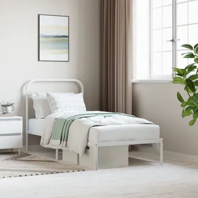 Produktbild von [Home] Bettgestell mit Kopfteil Metall Weiß 90x200 cm , Neue Mode 2024 im häuslichen Leben
