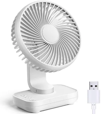 Produktbild von Kleiner Tischventilator, leiser tragbarer Ventilator, wiederaufladbarer Akku-betriebener persönlicher Ventilator für Zuhause, Büro, Schlafzimmer, Schreibtisch, 4 Geschwindigkeitsstufen