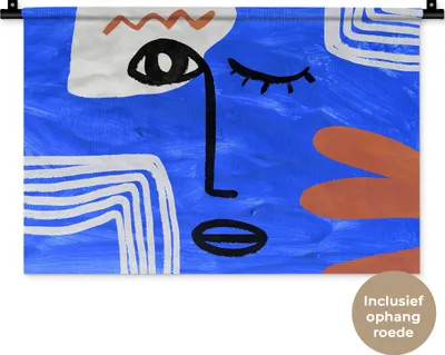 Produktbild von MuchoWow® Wandteppich Wandbehang Gesicht - Blau - Abstrakt 60x40 cm Tapisserie Dekoration Wandtuch - Wanddekorationen