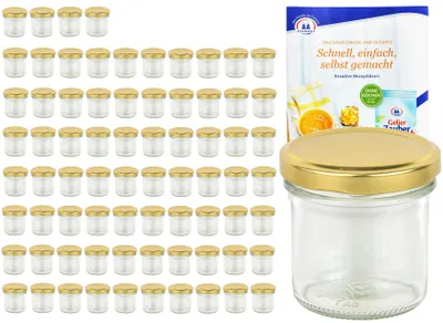Produktbild von 75er Set Sturzglas 167 ml To 66 goldener Deckel Marmeladengläser Vorratsgläser incl. Rezeptheft