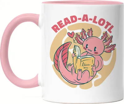Produktbild von Read a lotl Tasse rosa Bücherliebhaber Tierfreunde süße Geschenkidee Präsent Bücherwurm Bücher lesen Liebe zum Buch