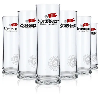 Produktbild von 6x Störtebeker Bier Glas 0,2l Becher rundes weißes Logo unten Stiegl-Becher
