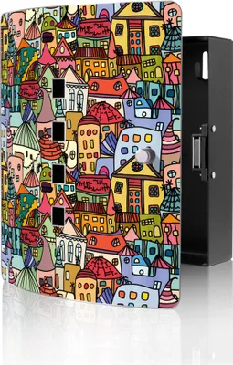 Produktbild von banjado Design Schlüsselkasten aus Edelstahl für 10 Schlüssel, Schlüsselschrank 24 x 21,5 x 7cm groß mit Magnetverschluss, Funky Town [BWSK 10864]