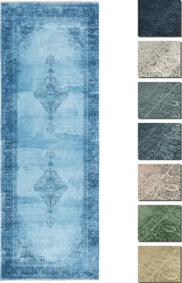 Produktbild von Kelim Vintage Teppich Wohnzimmer Jeans Blau 80 X 195 cm, Waschbar Boho Teppich Super Soft, Moderner Kurzflor Teppich