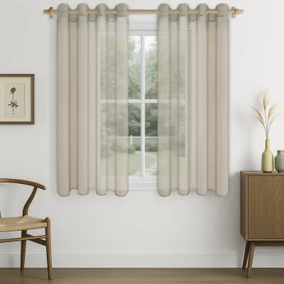 Image de Omgoods - Rideaux en voile beige avec œillets - Semi-transparents, 140 x 160 cm
