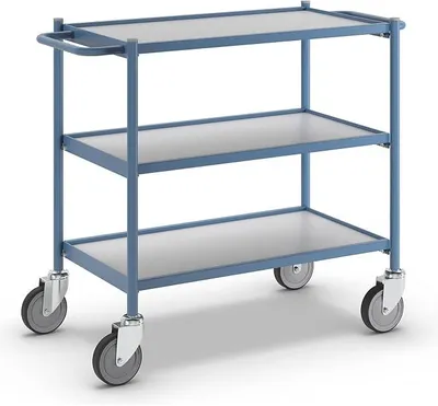 Produktbild von | Tischwagen | Tragfähigkeit 150 kg | mit Schiebegriff | 3 Etagen | 4 Lenkrollen